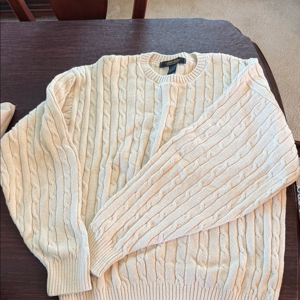 Brooks Brothers Cream Cable Knit Crewneck Sweater